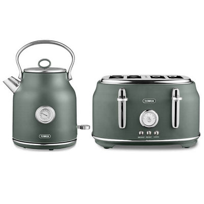 Tower Renaissance Forest Green Kettle & 4 Slice Toaster Set
