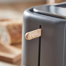 Tower Scandi 2 Slice Toaster Set Wood Effect Handles - Grey