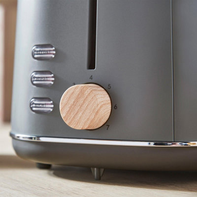 Tower Scandi 2 Slice Toaster Set Wood Effect Handles - Grey