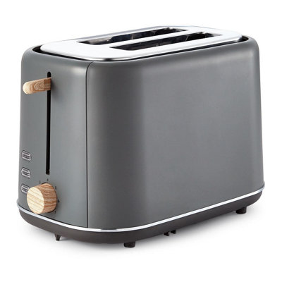 Tower Scandi 2 Slice Toaster Set Wood Effect Handles - Grey - 3