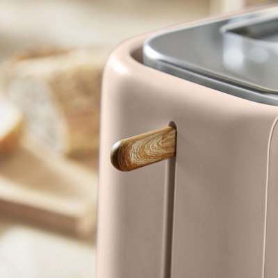 Tower Scandi 2 Slice Toaster Set Wood Effect Handles - Pink Clay