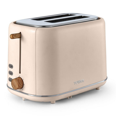 Tower Scandi 2 Slice Toaster Set Wood Effect Handles - Pink Clay