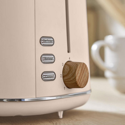 Tower Scandi 2 Slice Toaster Set Wood Effect Handles - Pink Clay