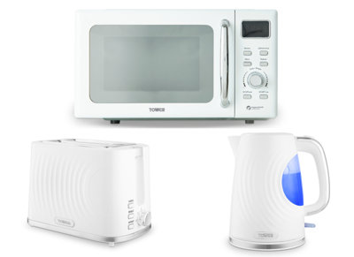 Tower Sonar White Kettle, 2-Slice Toaster Digital Microwave