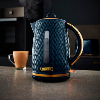 Tower T10052MNB Empire 3KW Kettle Midnight Blue Brass Accents