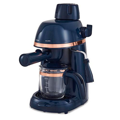 Tower T13014MNB Cavaletto Espresso Machine 4 Cup Midnight Blue Rose Gold