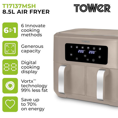 Tower Vortx 8.5L Dual Basket Air Fryer Digital, Latte