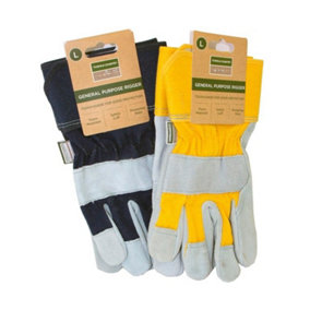 Town & Country Unisex Adult Suede Rigger Gloves (Pack of 2) Yellow/Navy/Grey (One Size)