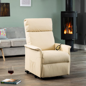 Townsend Electric Lift Assist Rise and Recline Bonded Leather Chair - Cream