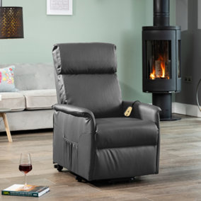 Townsend Electric Lift Assist Rise and Recline Bonded Leather Chair - Grey