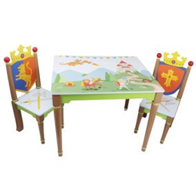 Toy Furniture Knights and Dragons Table and 2 Chairs Set - L102 x W59 x H70 cm - Green/Blue