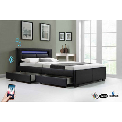Toyko Double 4FT 6 RGB Colour Changing LED Bluetooth Speaker Black Faux Leather 4 Drawer Storage Bed Frame With Remote Control