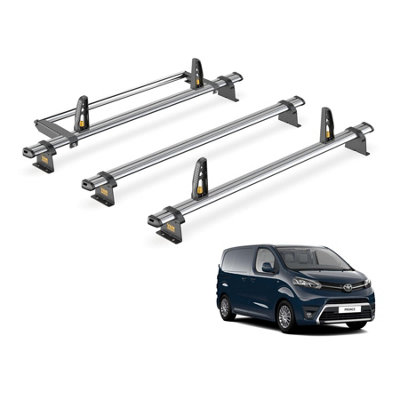 Toyota ProAce 3 Bar Roof Rack + Ladder Roller for 2016+ (Compact Wheelbase) - Van Guard Trade