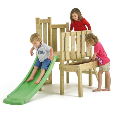 Plastic climbing frame and slide clearance