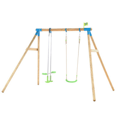 TP Knightswood Double Wooden Swing Set With Glide Ride - FSC certified