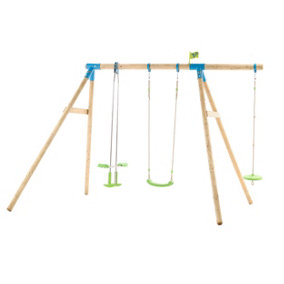 TP Knightswood Triple Wooden Swing Set With Glide Ride And Button Seat - FSC certified