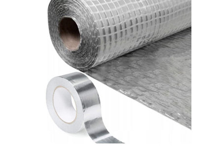 Trade Store Vapour Barrier Membrane 1m x 50m + Aluminium Tape Set - Insulating Aluminium Foil Barrier