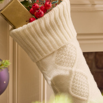 Traditioanl Ivory Chunky Knit Christmas Xmas Gift Decoration Christmas Stocking
