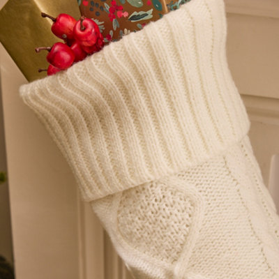 Traditioanl Ivory Chunky Knit Christmas Xmas Gift Decoration Christmas Stocking - 3