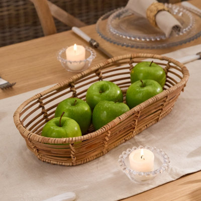 Traditioanl Style Natural Rattan Long Indoor Storage Basket W37 x D17cm