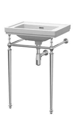 Traditional 0 Tap Hole Fireclay Basin with Luxury Wash Stand & Bottle Trap  - 500mm - Chrome