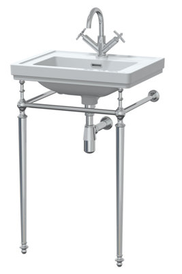 Traditional 1 Tap Hole Fireclay Basin with Luxury Wash Stand & Bottle Trap  - 500mm - Chrome