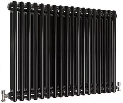 Traditional 2 Column Cast Iron Radiator Black Finish, 600mm x 830mm, Wall-Mounted