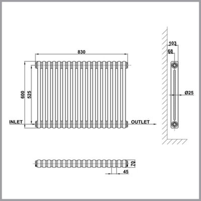 Traditional 2 Column Cast Iron Style Radiator Horizontal Black 600x830mm
