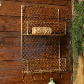 Traditional 2 Shelf Brass Finish Wire Wall Mounted Storage Unit Shelf