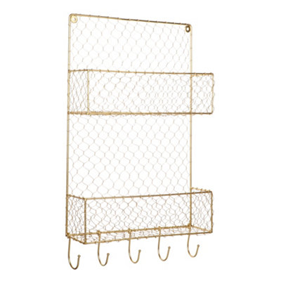 Traditional 2 Shelf Brass Finish Wire Wall Mounted Storage Unit Shelf