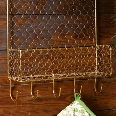 Traditional 2 Shelf Brass Finish Wire Wall Mounted Storage Unit Shelf - 4