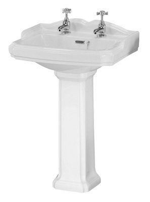 Traditional 2 Tap Hole Basin with Full Pedestal - 580mm