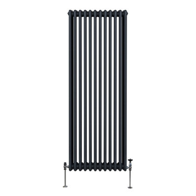 Traditionele 3 Kolom Radiator 1800 x 202mm Moderne Centrale Verwarmingsverwarmer Grijs Koolstofstaal Verticaal Muurbevestigd Keuken Woonkamer Badkamer Bevestigingskit & Beugels