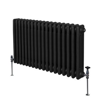 Traditional 2 Column Radiator 600mm X 1012mm Modern Central Heating Heater Matt Black Carbon Steel Horizontal Wall Mounted Kitchen Living Room Bathroom FREE Cleaning Brush Fixing Kit & Brackets