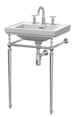 Traditional 3 Tap Hole Fireclay Basin with Luxury Wash Stand & Bottle Trap  - 500mm - Chrome