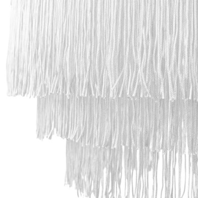 Traditional 3-Tier White Fabric Tassels Pendant Light Shade with Decorative Trim