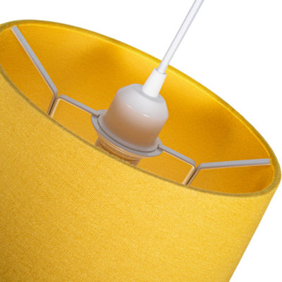 Traditional 30cm Mustard Ochre Linen Fabric Drum Table/Pendant Shade 60w Maximum