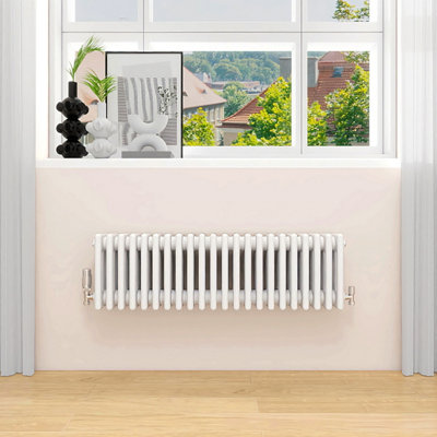 Traditional 4 Column Cast Iron Style Radiator Horizontal White 300x1010mm