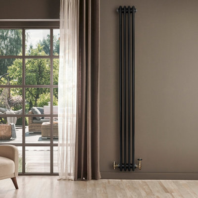 Traditional 4 Column Radiator 1800mm x 200mm & TRV Brass Valves Central ...