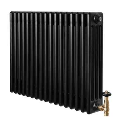 Traditional 4 Column Radiator 600mm x 785mm & TRV Brass Valves Central ...