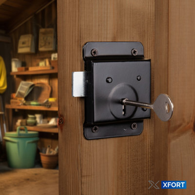 Traditional 50mm Rim Press Lock, Surface Mounted Black Rim Presslock