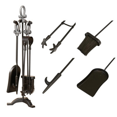 Traditional 5pc Fireside Freestanding Silver Companion Set - 1