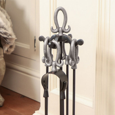 Traditional 5pc Fireside Freestanding Silver Companion Set - 3