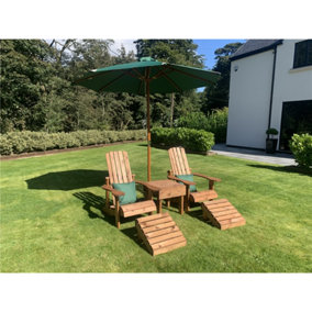 Traditional Aidendack Style Set With 2 x Scatter Cushion Green, 1 x Parasol Green & 1 x Parasol Base