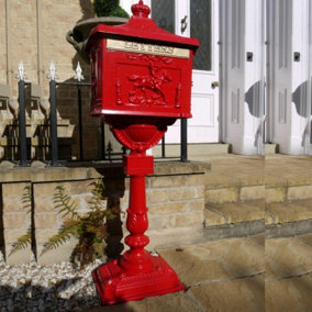 Traditional Aluminum Post Box in Red