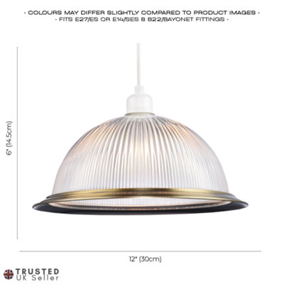 Traditional American Diner Pendant Shade with Antique Trim and Ribbed Glass