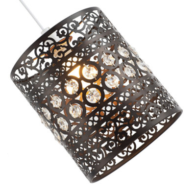 Traditional and Ornate Bronze Easy Fit Pendant Shade with Clear Acrylic Droplets