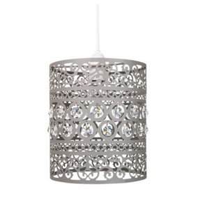 Traditional and Ornate Grey Easy Fit Pendant Shade with Clear Acrylic Droplets