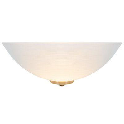 Traditional Antique Brass Flush Wall Uplighter with Opal Swirl Glass Diffuser