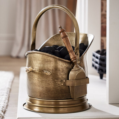 Traditional Antique Brass Heavy Duty Fireplace Coal Bucket with Shovel (Z153)